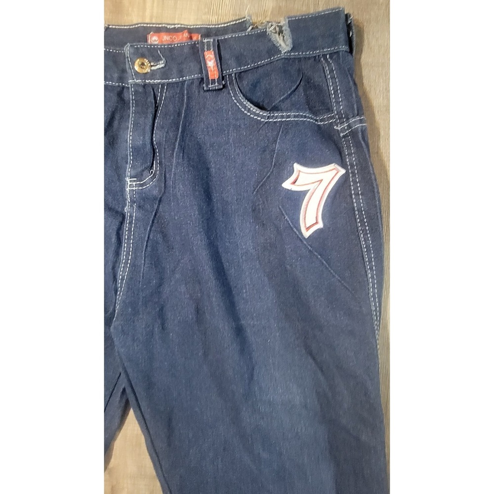 JNCO Lucky 7 Dice Jeans 34x26 Blue Denim Mid Rise Baggy Skater Y2K Rare Stretch - Picture 7 of 16